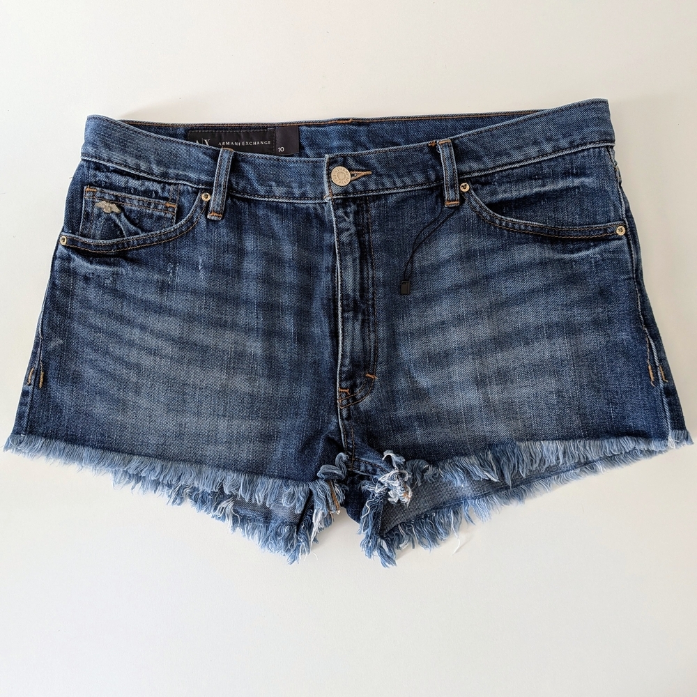 A/X Armani Exchange Denim Shorts – Women’s Size 10, Dark Blue, Frayed Hem #109 - Picture 1 of 3